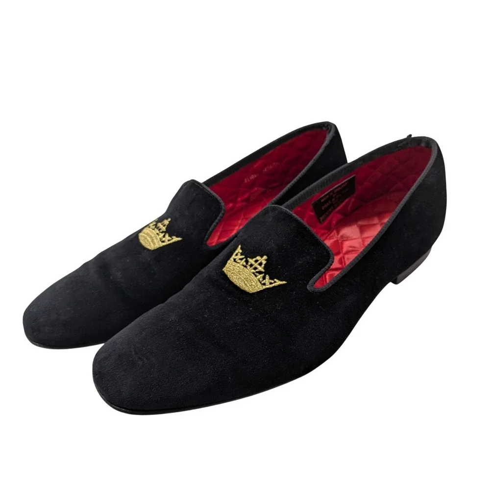 Brooks Brothers Peal & Co Velvet Crown Slippers Mens 13 D Black England Leather